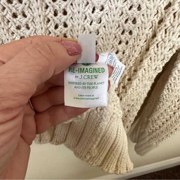 J. Crew Cream Wide Neck Beach Sweater with Pointelle Stitch Coastal Grannycore - Picture 6 of 6